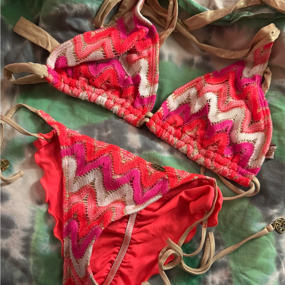 Luli Fama Coral and Cream Bikini